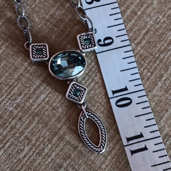 Studio Barse 925 Silver Textured Link Smoky Blue Crystal Lariat Necklace - Picture 4 of 9